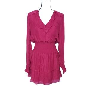 $378 Parker Maisy Smocked V Neck Tiered Hem Dress Ruby Red Size Small